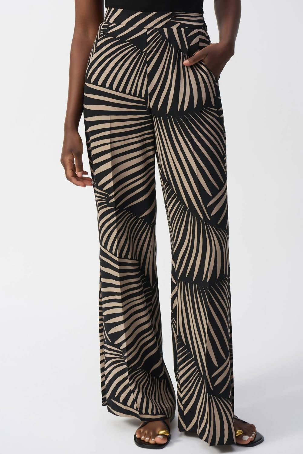Joseph Ribkoff - Tropical Print Side Slit Wide Leg Pants