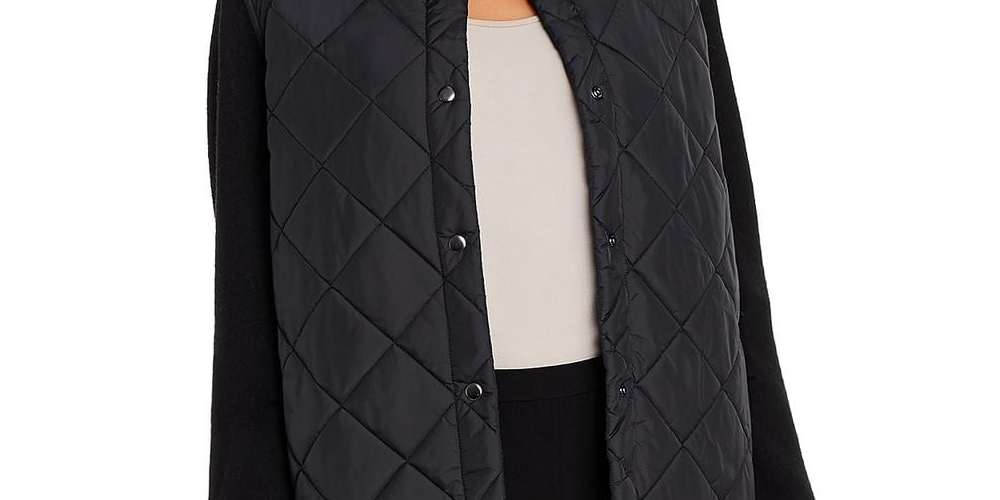 Jaqueta Eileen Fisher Feminina Mix Media Gola Alta Preta Tamanho Grande