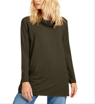 Túnica feminina Eileen Fisher de malha com gola alta, verde, tamanho médio