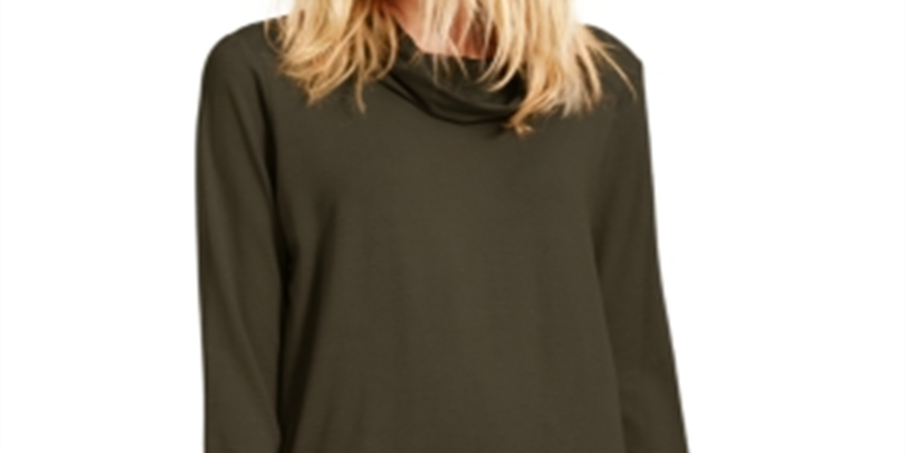 Túnica feminina Eileen Fisher de malha com gola alta, verde, tamanho médio