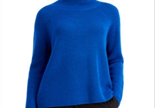 Suéter de gola alta de lã merino com manga raglan Eileen Fisher, azul, tamanho G