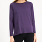 Blusa de malha tencel com gola redonda feminina Eileen Fisher, roxa, tamanho grande