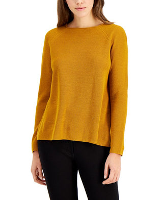 Suéter feminino Eileen Fisher de manga comprida, amarelo, tamanho grande
