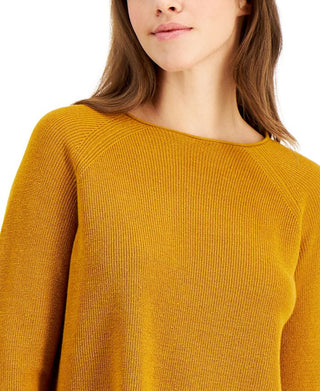 Suéter feminino Eileen Fisher de manga comprida, amarelo, tamanho grande