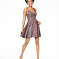 Vestido de noite feminino com lantejoulas, sem mangas, decote em V, acima do joelho, estilo flare, rosa, tamanho 0
