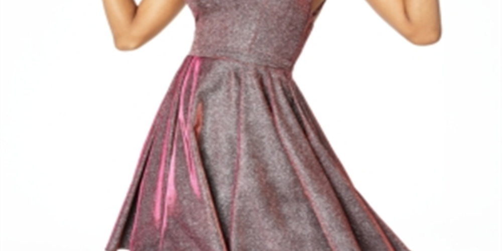 Vestido de noite feminino com lantejoulas, sem mangas, decote em V, acima do joelho, estilo flare, rosa, tamanho 0