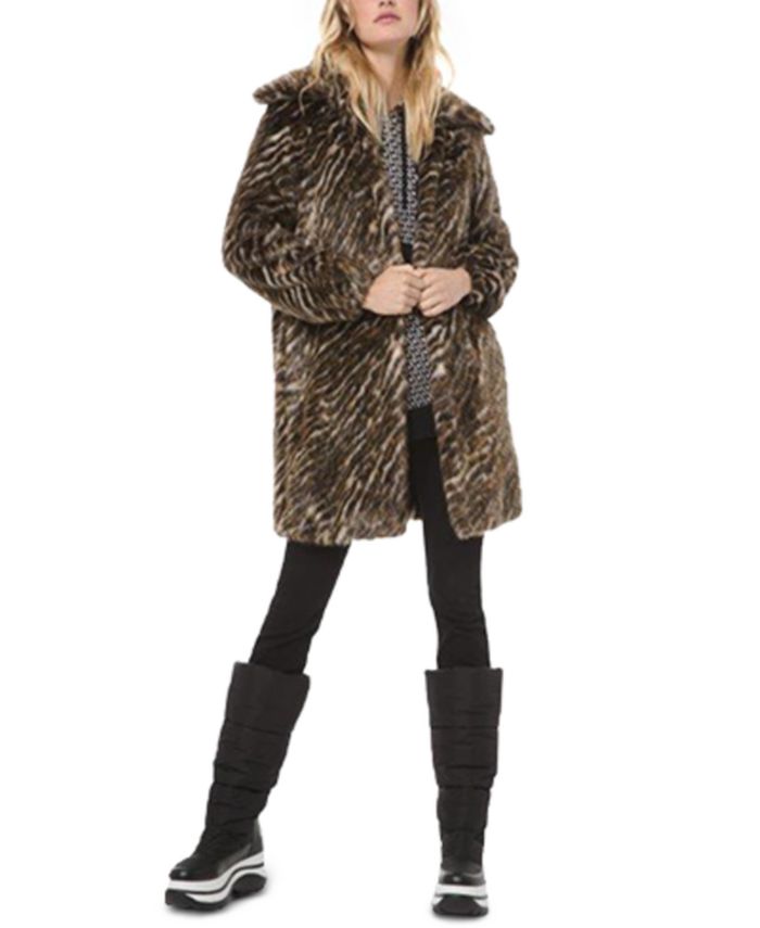 Michael Kors Women's Tiger Stripe Faux Fur Coat Brown Size XXL