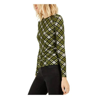 Blusa feminina Michael Kors Glen Plaid manga comprida verde tamanho pequeno