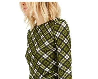 Blusa feminina Michael Kors Glen Plaid manga comprida verde tamanho pequeno