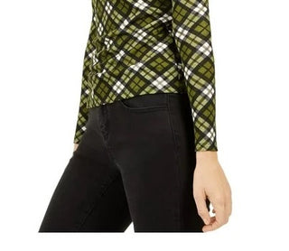 Blusa feminina Michael Kors Glen Plaid manga comprida verde tamanho pequeno
