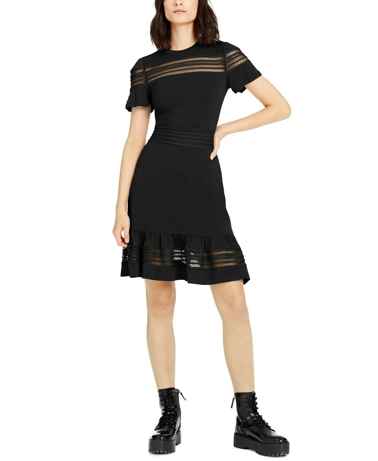 Vestido estampado com detalhe de malha Michael Kors feminino, preto, tamanho grande