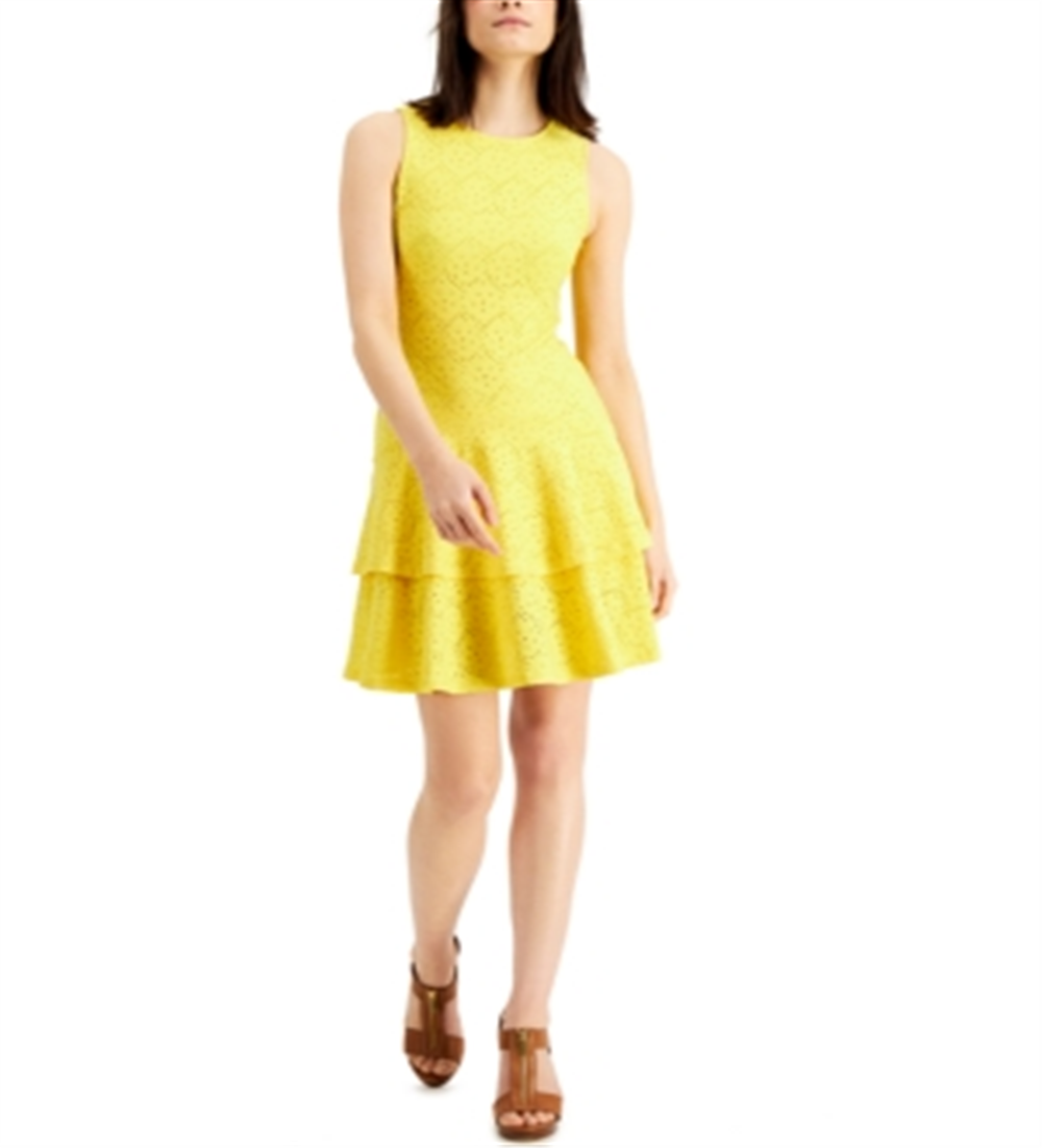 Vestido floral jacquard feminino Michael Kors amarelo tamanho extragrande