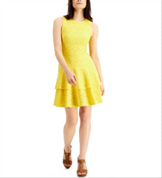 Vestido floral jacquard feminino Michael Kors amarelo tamanho extragrande