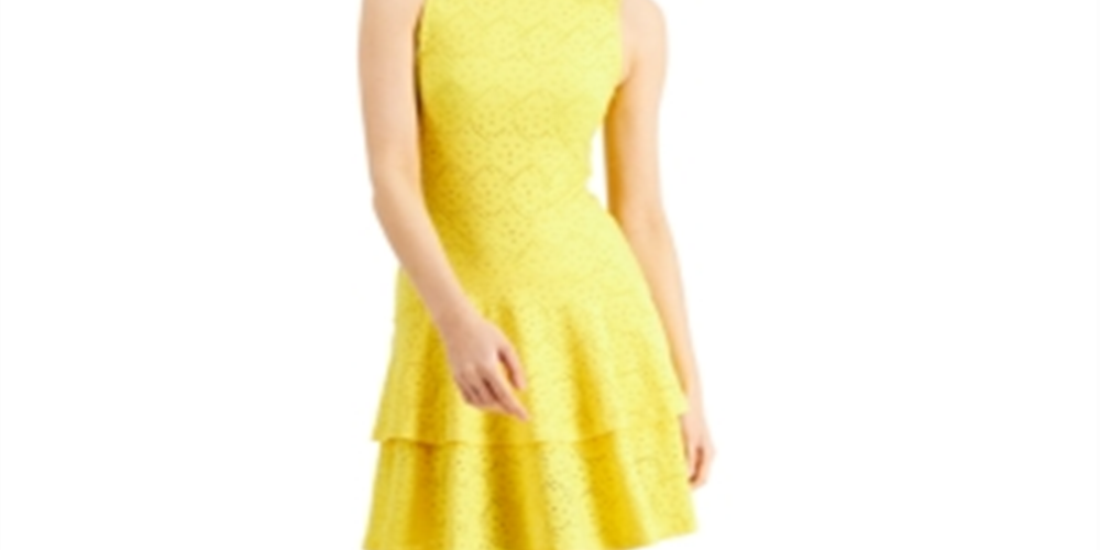 Vestido floral jacquard feminino Michael Kors amarelo tamanho extragrande