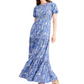 Vestido midi com babados paisley Michael Kors feminino, azul, tamanho grande