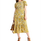 Vestido midi com babados paisley feminino Michael Kors, amarelo, tamanho médio