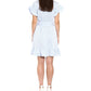 Vestido envelope falso Michael Kors feminino, com zíper, babados, sem forro, com cinto, listrado, manga curta, gola redonda, acima do joelho, azul, tamanho pequeno, extrapequeno
