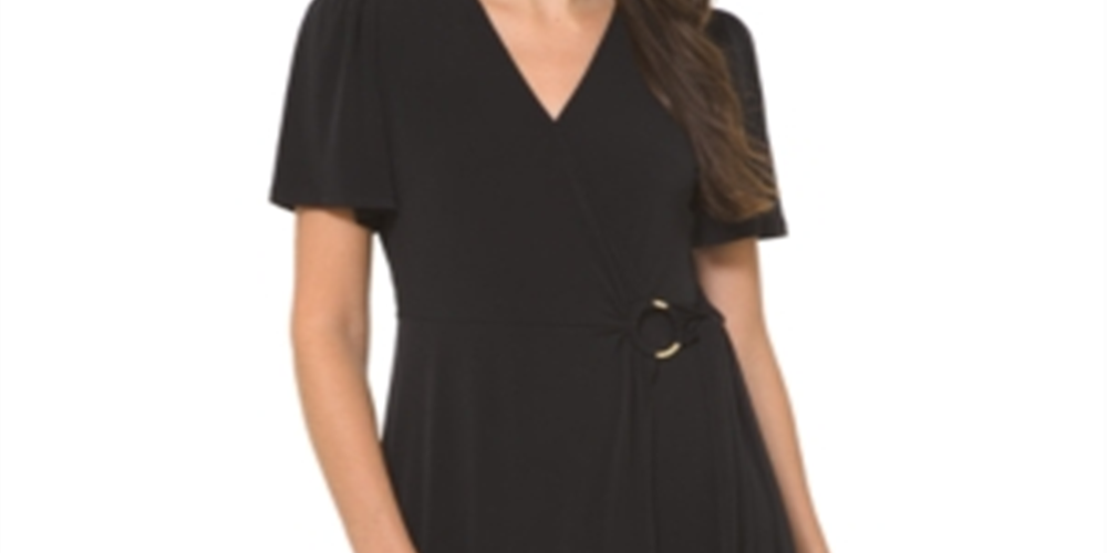 Vestido envelope falso Michael Kors feminino, preto, tamanho pequeno grande