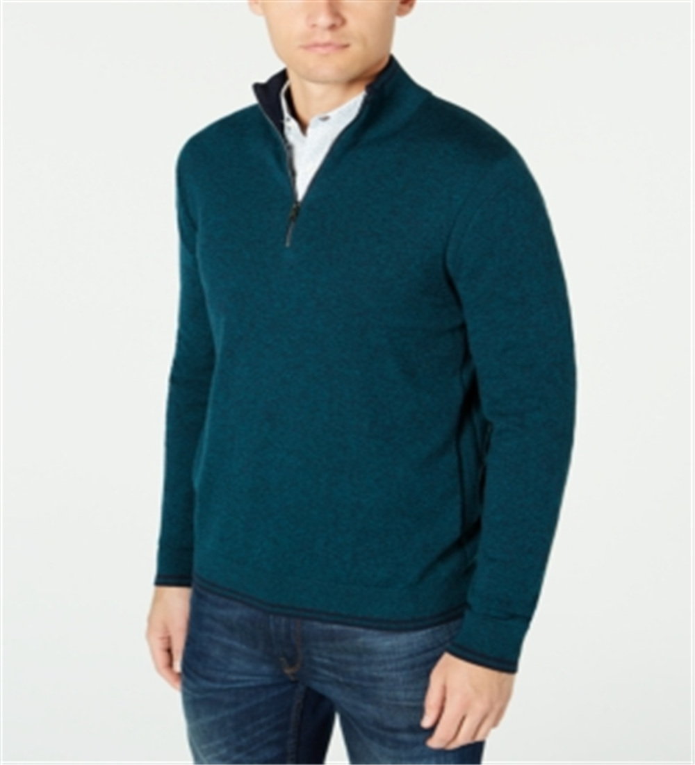 Suéter masculino Michael Kors com zíper de um quarto, verde, tamanho M