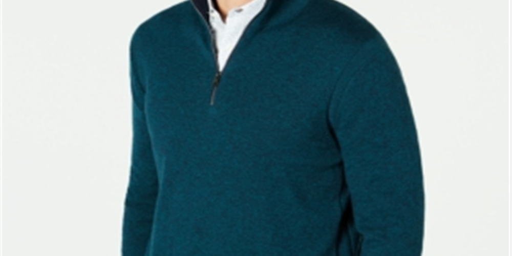 Suéter masculino Michael Kors com zíper de um quarto, verde, tamanho M