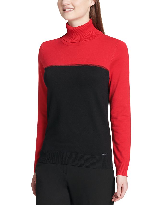 Suéter Calvin Klein Feminino Colorblocked Gola Alta Vermelho Tamanho X-G