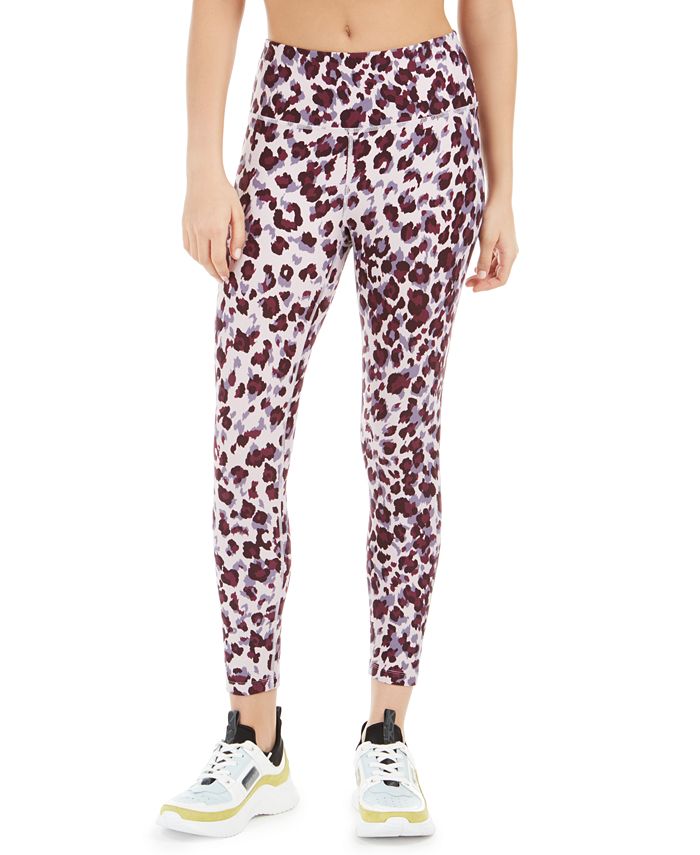 Calça legging feminina Calvin Klein com estampa de leopardo e cintura alta, vermelha, tamanho grande