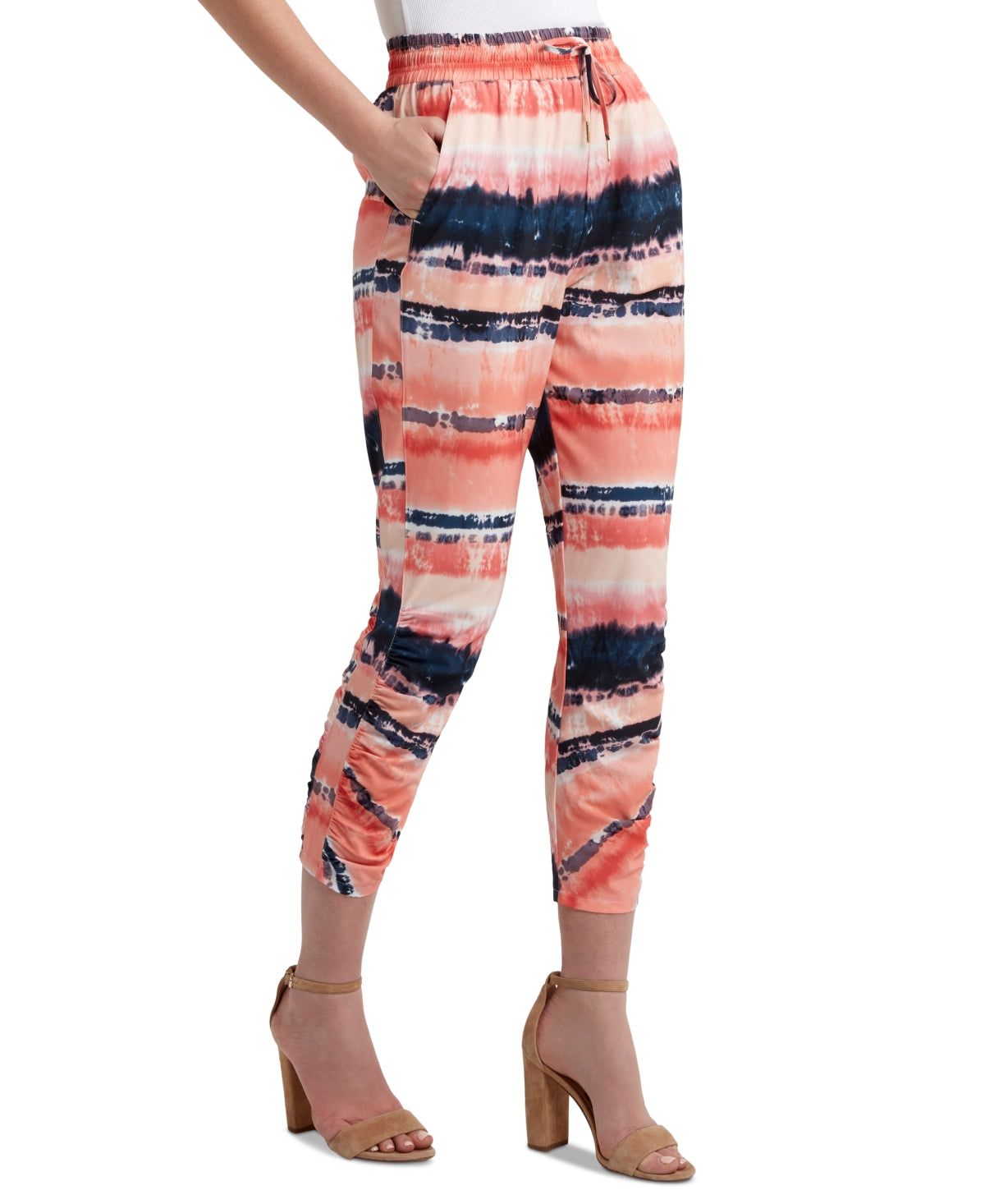 Calça jogger franzida feminina H Halston rosa tamanho médio