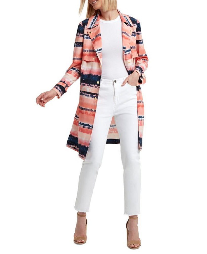 H Halston Trench Coat Feminino Estampado Rosa Tamanho X-Grande