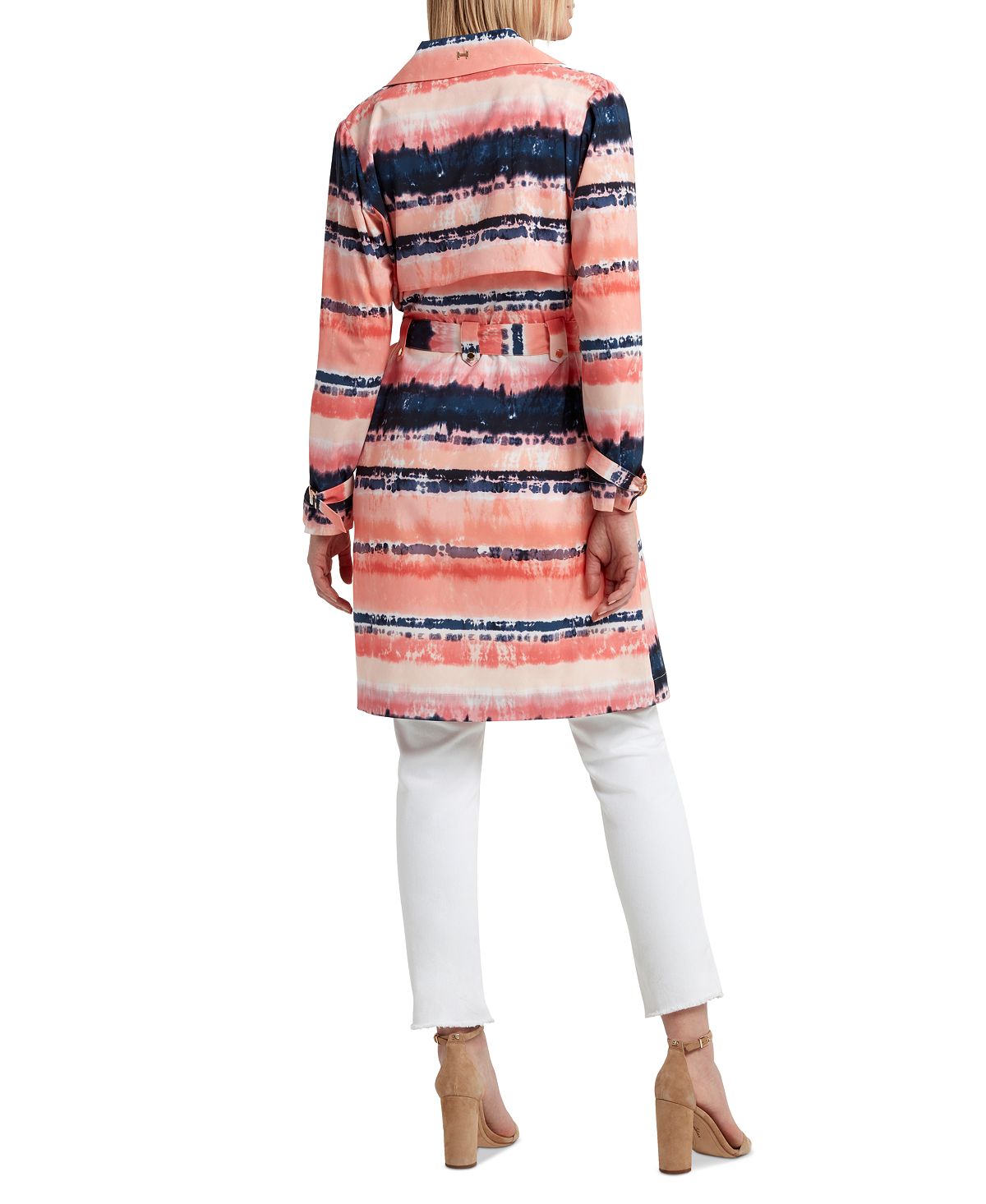 H Halston Trench Coat Feminino Estampado Rosa Tamanho X-Grande