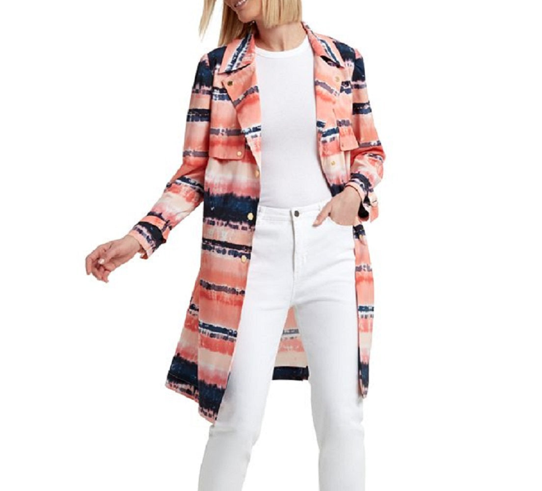 H Halston Trench Coat Feminino Estampado Rosa Tamanho X-Grande