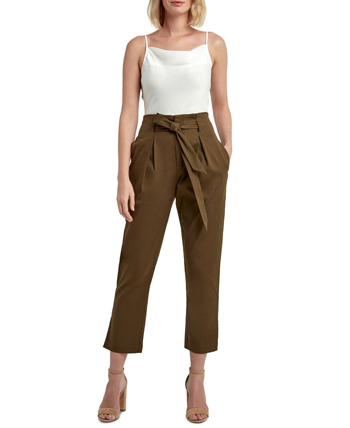 Calça skinny feminina H Halston com amarração frontal, verde, tamanho médio
