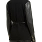 Blazer feminino H Halston sem gola em couro sintético com manga e cinto, preto, tamanho pequeno