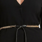 Blazer feminino H Halston sem gola em couro sintético com manga e cinto, preto, tamanho pequeno