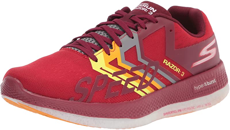 Tênis de corrida Skechers Go Run Razor 3 feminino vermelho/laranja 5 EUA masculino 6,5 EUA feminino vermelho tamanho 5 EUA masculino/6,5 EUA feminino
