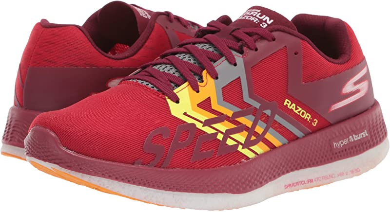 Tênis de corrida Skechers Go Run Razor 3 feminino vermelho/laranja 5 EUA masculino 6,5 EUA feminino vermelho tamanho 5 EUA masculino/6,5 EUA feminino