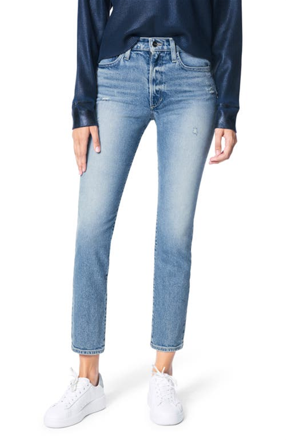 Calça jeans feminina Joe's Luna de cintura alta desgastada, tamanho 31, Heartache