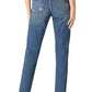Calça jeans feminina Sam Edelman The Dani Paperbag desgastada, cintura alta, perna reta, azul, tamanho 24