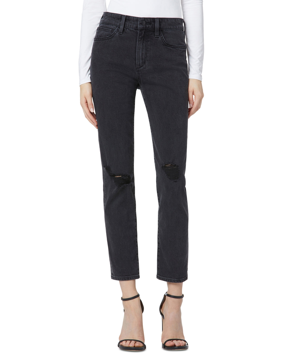 Calça jeans feminina Joe's Jeans The Lara Slim Straight Leg, preta, tamanho 24