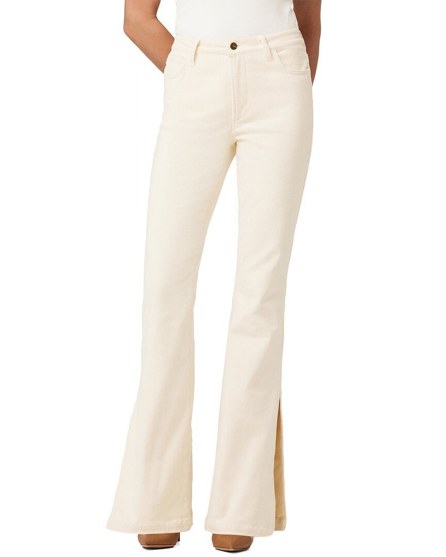 Calça jeans Joe's Jeans The Frankie Mid Rise Corduroy Bootcut em Double Cream Bege