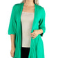 24Seven Comfort Apparel Cardigan Feminino Frente Aberta Manga Longa Cotovelo Verde Tamanho Médio