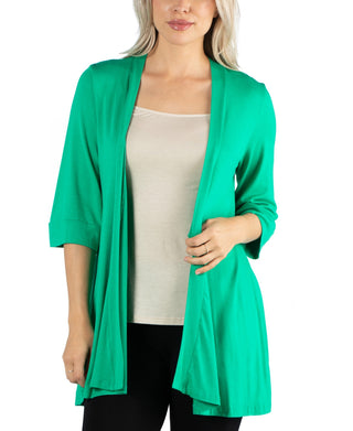 24Seven Comfort Apparel Cardigan Feminino Frente Aberta Manga Longa Cotovelo Verde Tamanho Médio