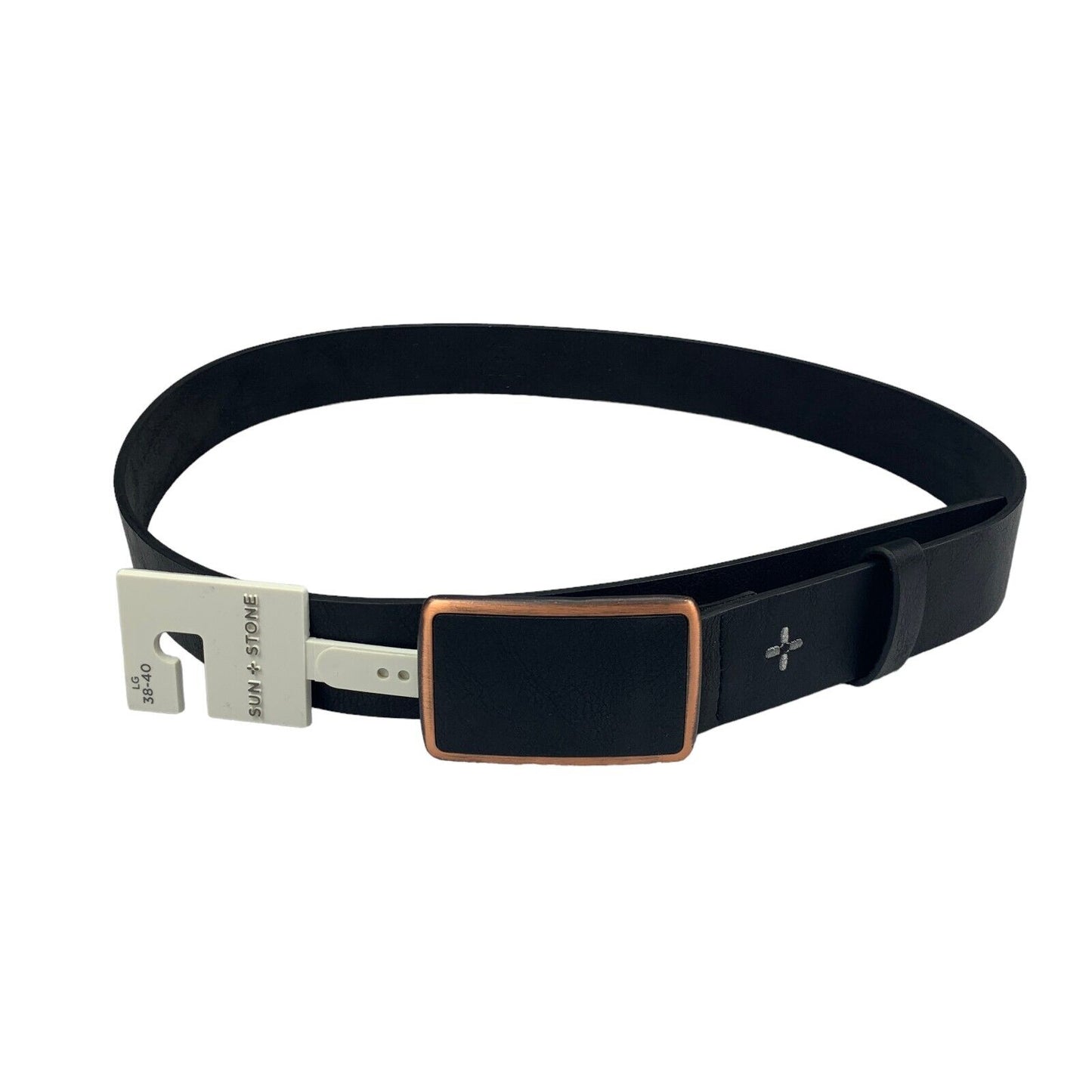 Cinto masculino Sun + Stone em couro sintético com fivela e placa, preto, tamanho regular