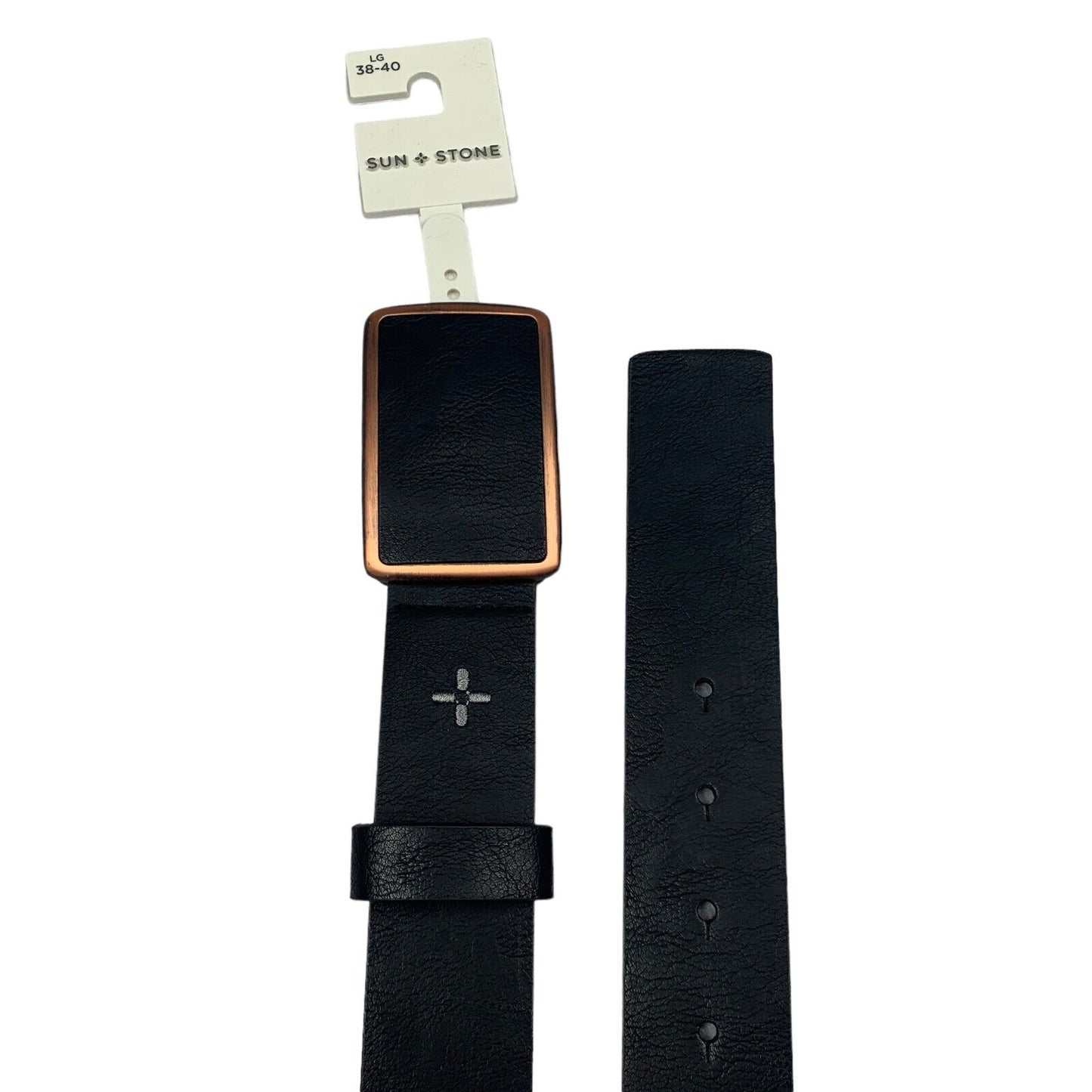 Cinto masculino Sun + Stone em couro sintético com fivela e placa, preto, tamanho regular