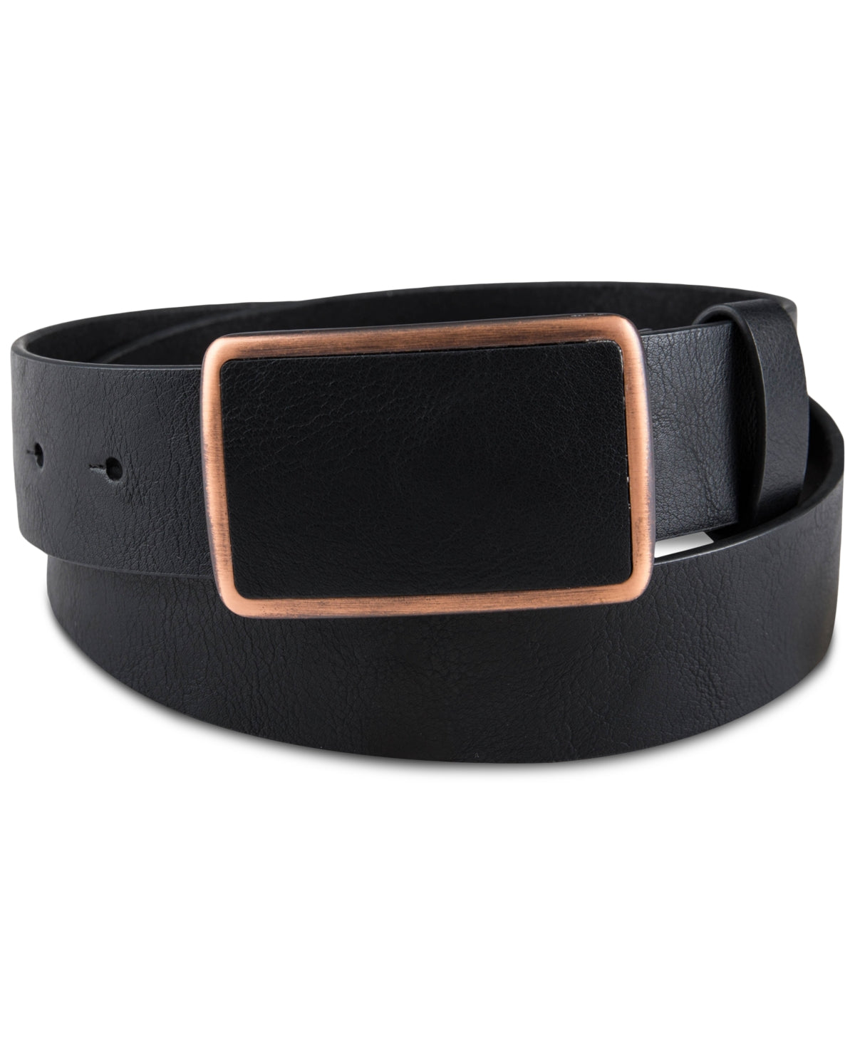 Cinto masculino Sun + Stone em couro sintético com fivela e placa, preto, tamanho regular