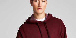 E agora este moletom masculino de lã com capuz vermelho tamanho X-G