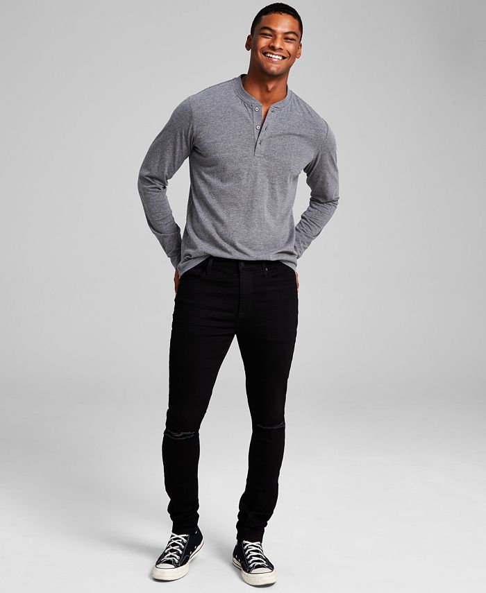 E agora esta calça jeans skinny elástica rasgada Newkirk masculina, preta
