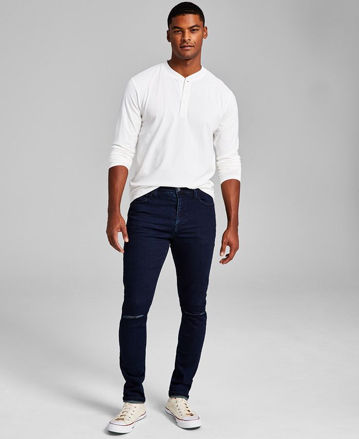 E agora esta calça jeans skinny rasgada Pearson masculina com lavagem escura, azul
