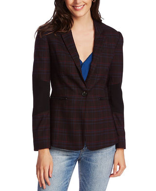 1STATE Womens Glen Plaid One Button Blazer Red Size 6