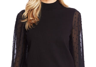 Suéter feminino Cece de manga comprida, gola falsa, design contrastante, preto, tamanho M