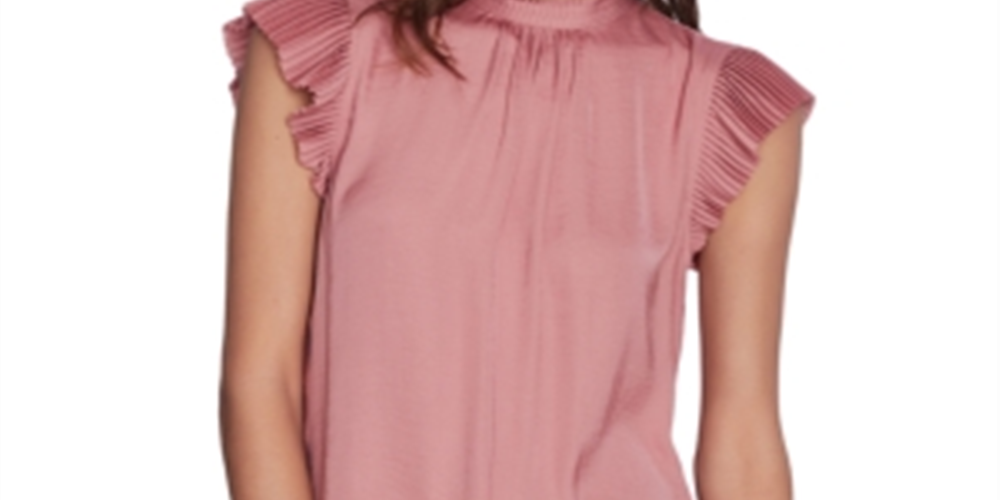 1.STATE Top feminino com manga plissada rosa tamanho pequeno